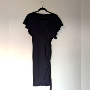 OTEN Black Faux Wrap Dress with Flutter Sleeves Size 2X